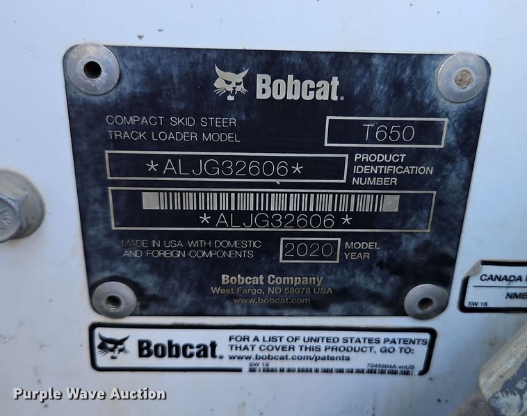 image for item LB9675 2020 Bobcat T650  tracked skid steer loader