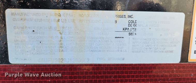 image for item LB9677 2018 Road Clipper Diamond C  tilt deck equipment trailer