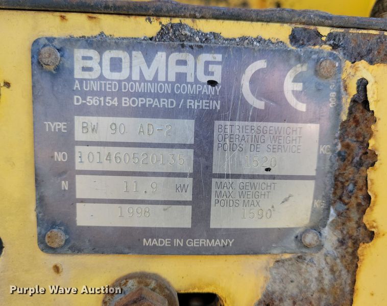 image for item LC9449 1998 Bomag BW 90 AD-2  double drum vibratory roller