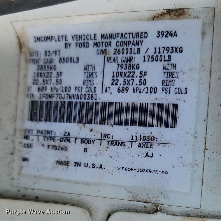 image for item LD9053 1998 Ford F700  flatbed truck