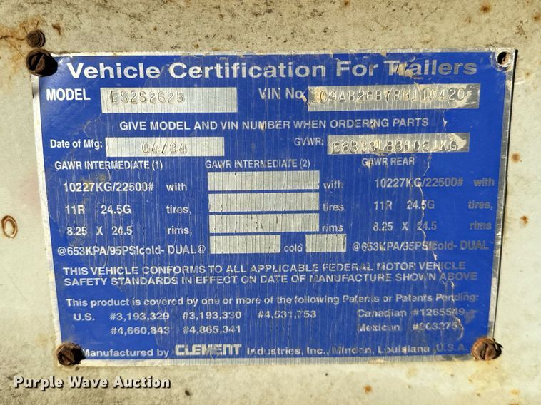 image for item LD9076 1994 Clement ES2S2625  end dump trailer