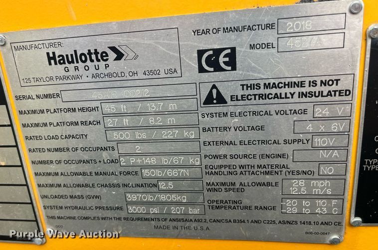 image for item LD9825 2018 Haulotte 4527A  boom lift