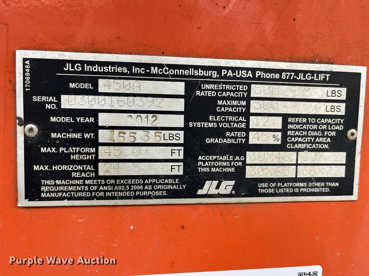 image for item LD9916 2012 JLG 450A  boom lift