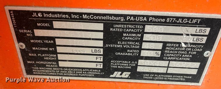 image for item LD9917 2012 JLG E450A  boom lift