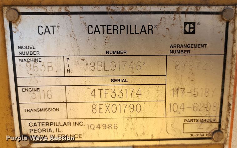 image for item LJ9388 1997 Caterpillar 963B  track loader