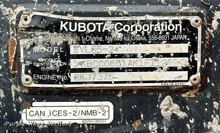 image for item LK9616 2019 Kubota  SVL65-2 tracked skid steer loader