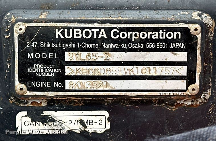 image for item LK9617 2019 Kubota SVL65-2  tracked skid steer loader