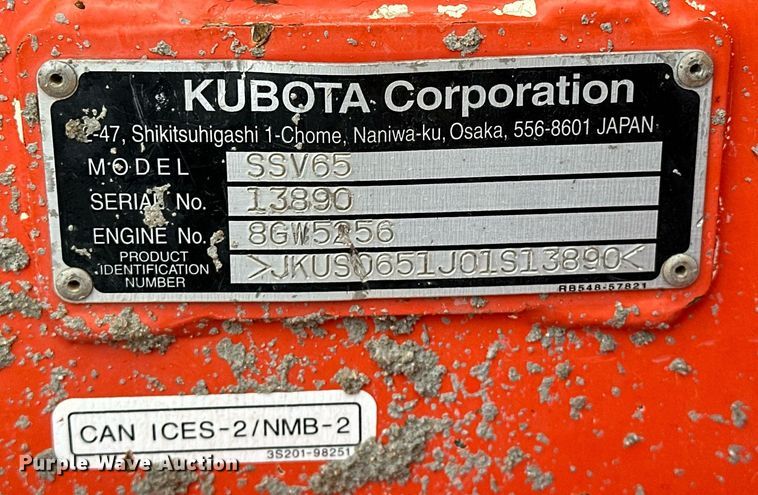 image for item LK9619 2017 Kubota SSV65  skid steer loader