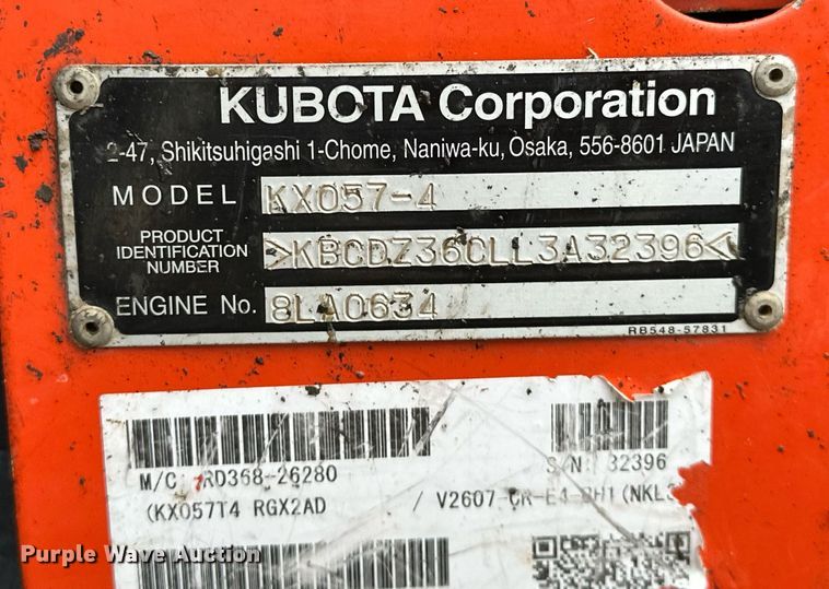image for item LK9621 2020 Kubota KX057-4  mini excavator