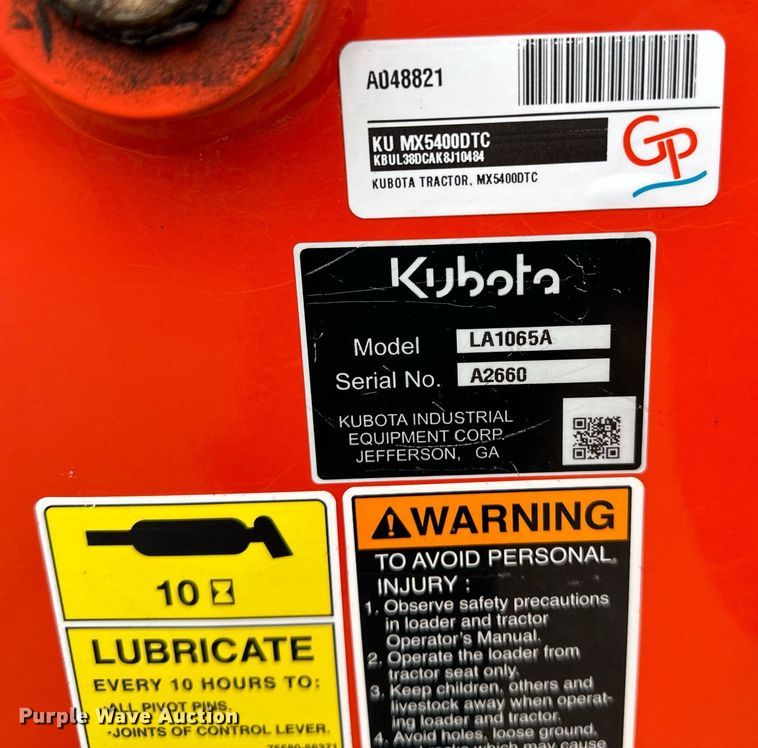 image for item LK9623 2019 Kubota MX5400DST  MFWD tractor