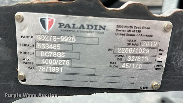 image for item LK9634 2019 Paladin BC78GS  skid steer rotary mower
