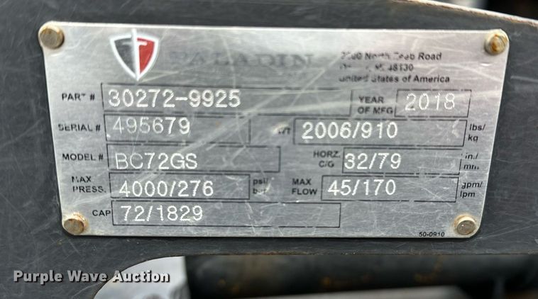 image for item LK9635 2018 Paladin BC72GS  skid steer rotary mower