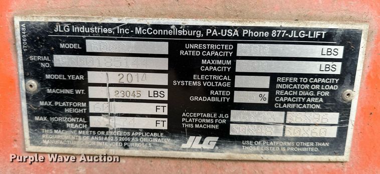 image for item LK9681 2014 JLG 600AJ  boom lift