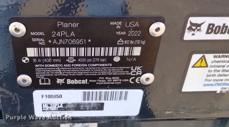 image for item LN9900 2022 Bobcat 24PLA  skid steer cold planer