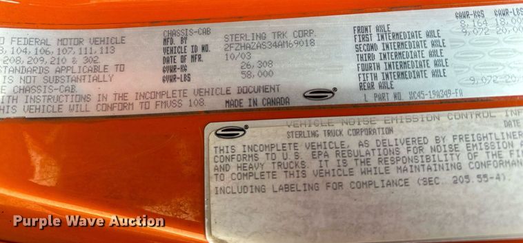 image for item LO9336 2004 Sterling L9500  dump truck