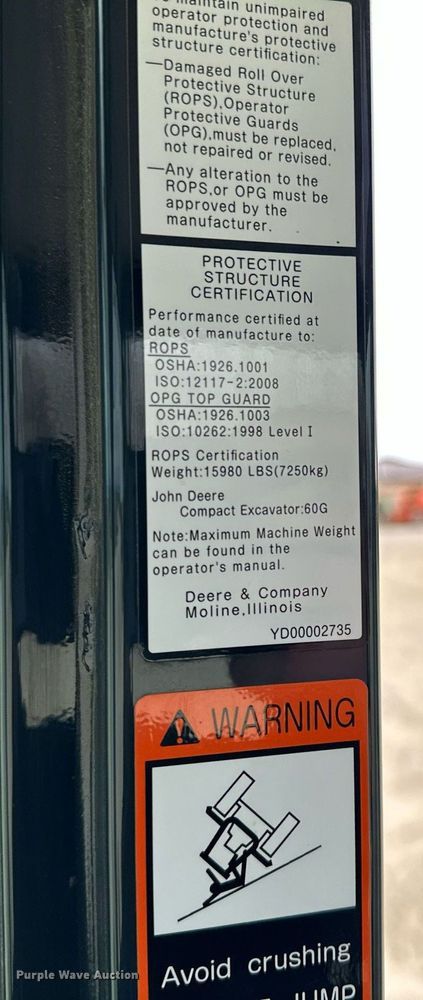 image for item LO9353 2020 John Deere 60G  mini excavator