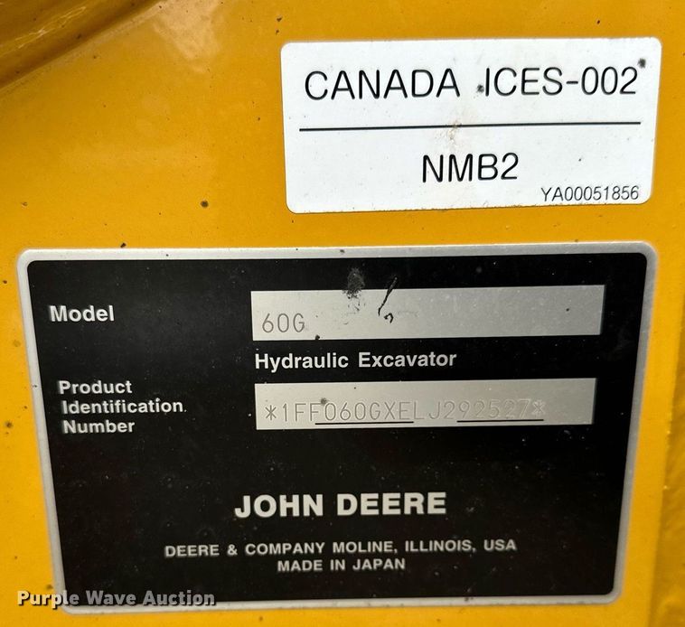 image for item LO9353 2020 John Deere 60G  mini excavator