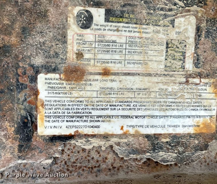 image for item LO9363 2013 Load Trail  equipment trailer