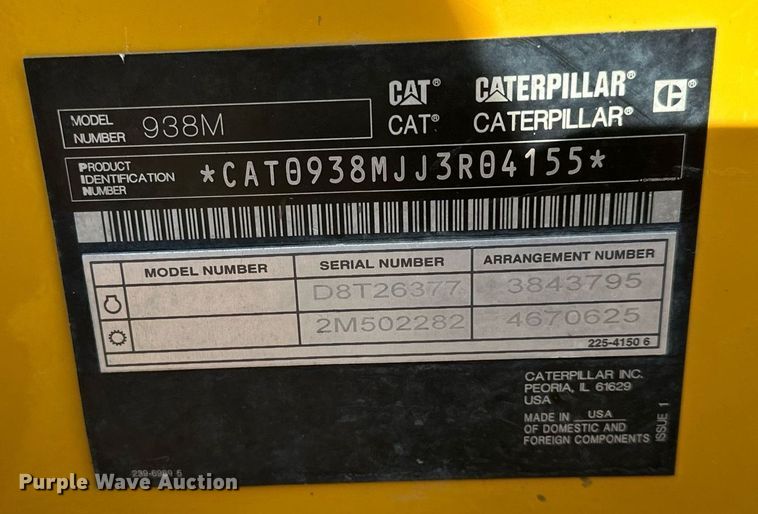 image for item LO9369 2017 Caterpillar 938M  wheel loader
