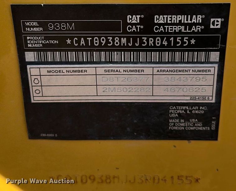 image for item LO9369 2017 Caterpillar 938M  wheel loader