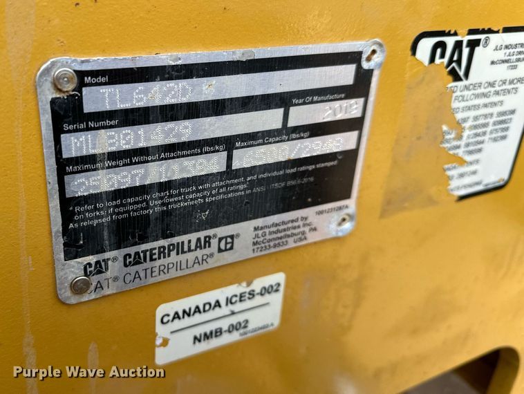 image for item LO9374 2019 Caterpillar TL642D  telehandler