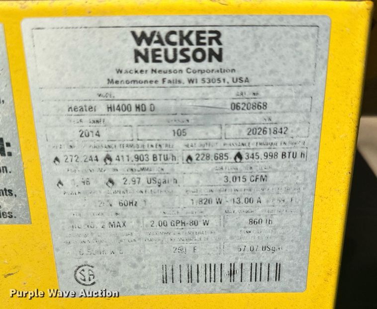 image for item LO9394 2014 Wacker Neuson HI400 HD  shop heater