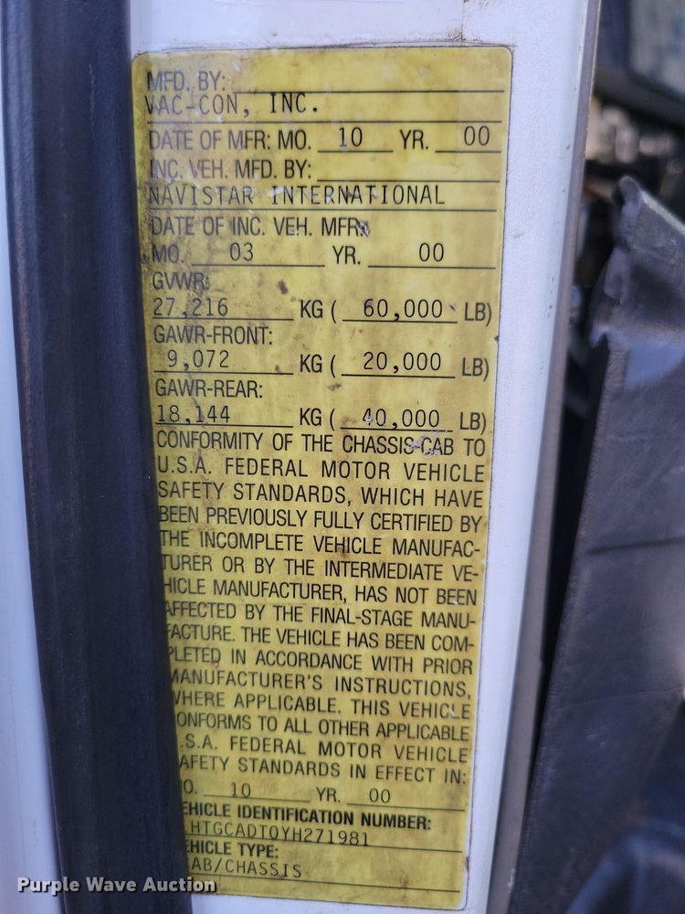 image for item LO9974 2000 International 2554  sewer jetter truck