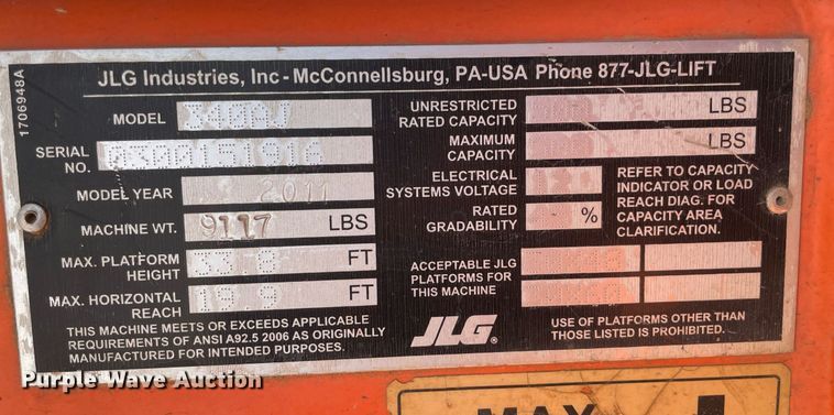 image for item LV9254 2011 JLG 340AJ  boom lift