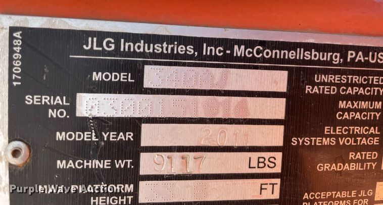 image for item LV9254 2011 JLG 340AJ  boom lift