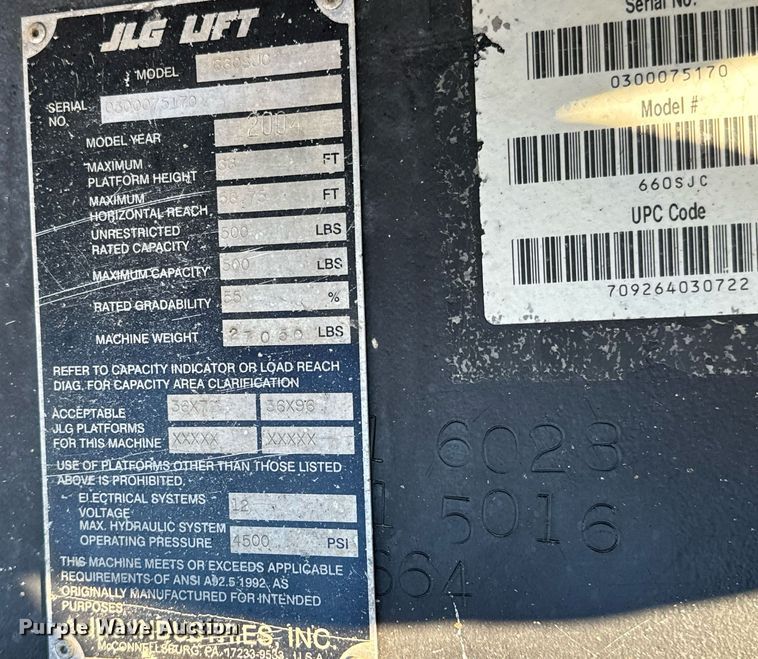image for item LX9927 2004 JLG 660SJC  boom lift