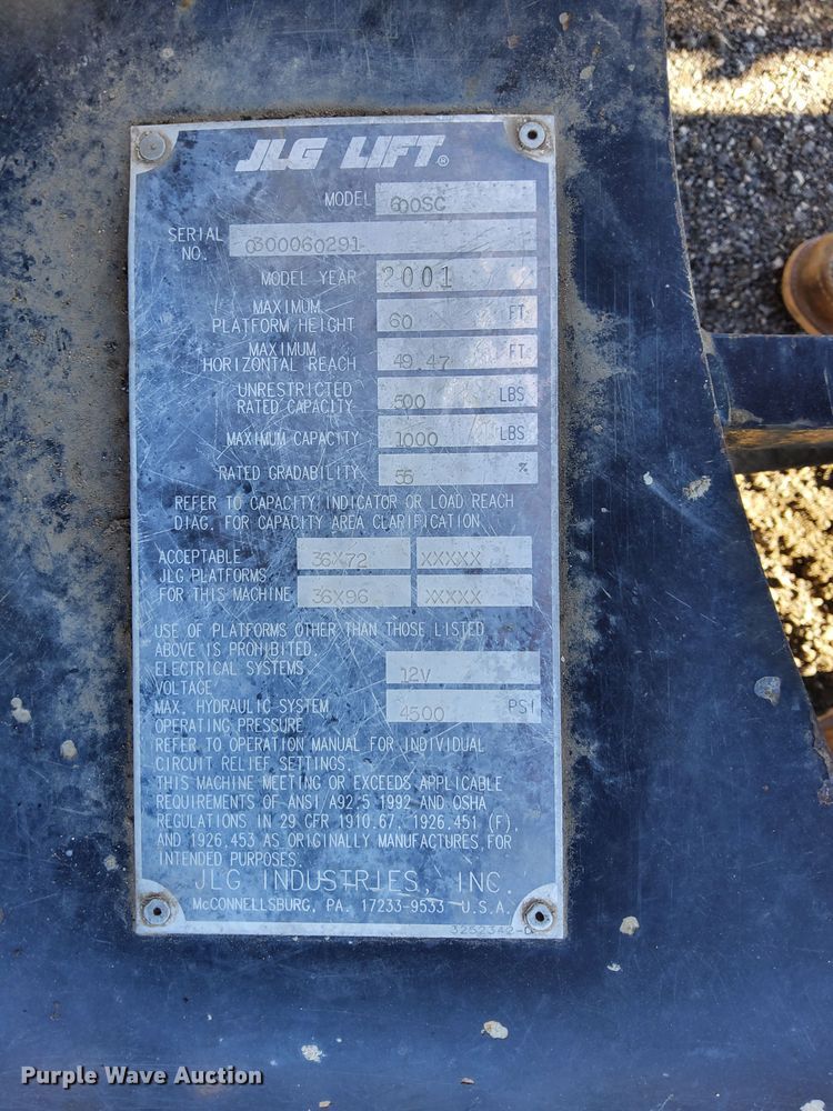 image for item LX9928 2001 JLG 600SC  boom lift