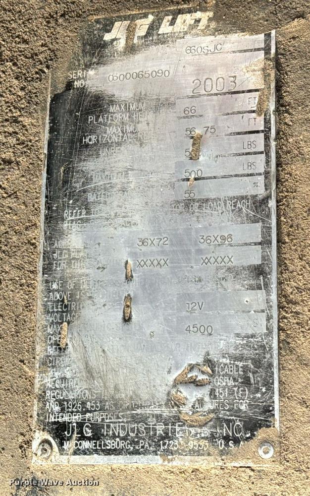 image for item LX9931 2003 JLG 660SJC  boom lift