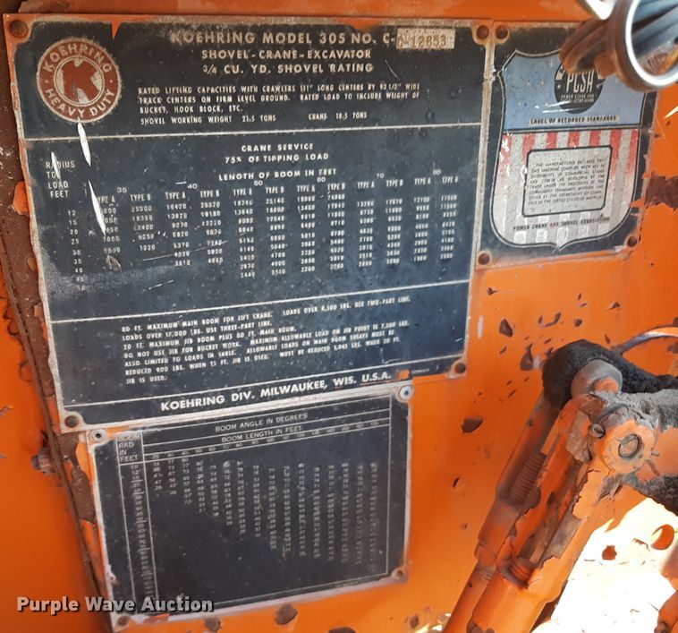 image for item LX9937 1965 Koehring 305  crane