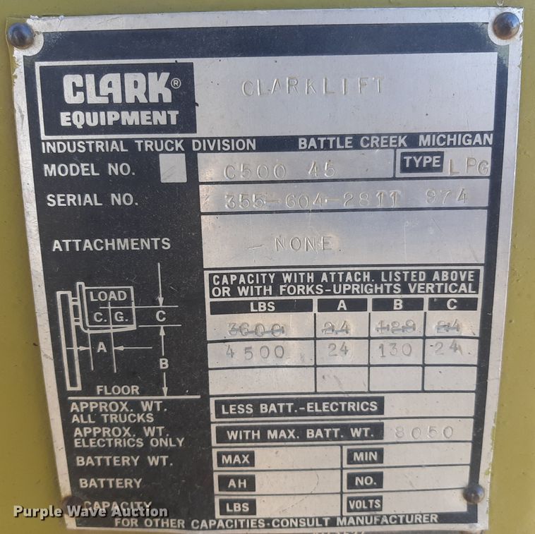 image for item LX9952 Clark C500  45  forklift
