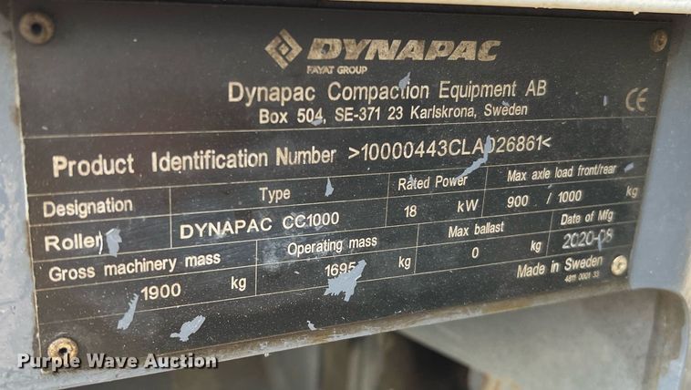 image for item MH9948 2020 Dynapac CC1000  double drum vibratory roller