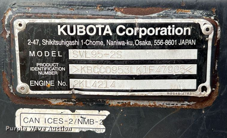 image for item MH9971 2019 Kubota SVL95-2HF  tracked skid steer loader