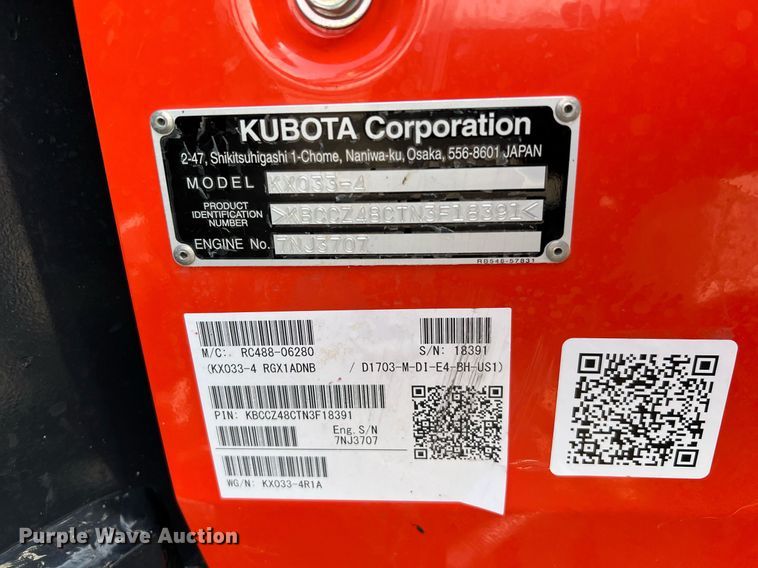 image for item MH9975 2022 Kubota KX033-4R1A  mini excavator