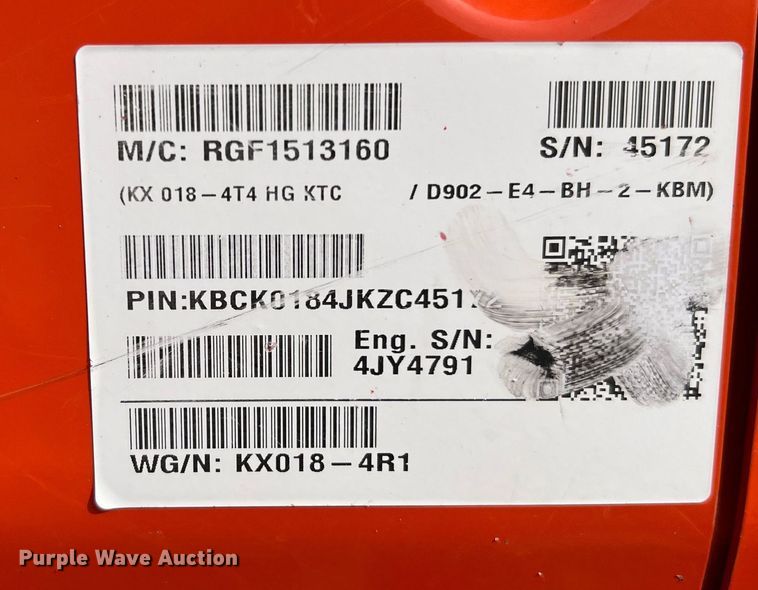 image for item MH9982 2019 Kubota KX018-4R1  mini excavator