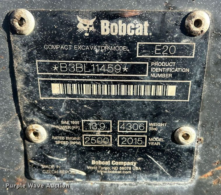 image for item MO9130 2015 Bobcat E20  mini excavator