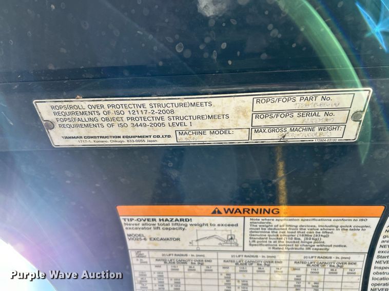 image for item NE9553 2019 Yanmar ViO25-6A  mini excavator