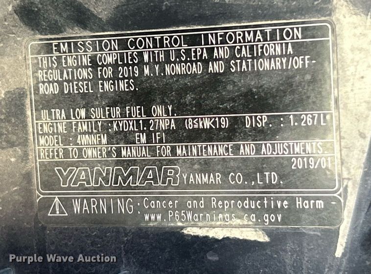 image for item NE9553 2019 Yanmar ViO25-6A  mini excavator