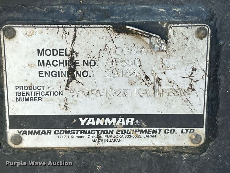 image for item NE9553 2019 Yanmar ViO25-6A  mini excavator