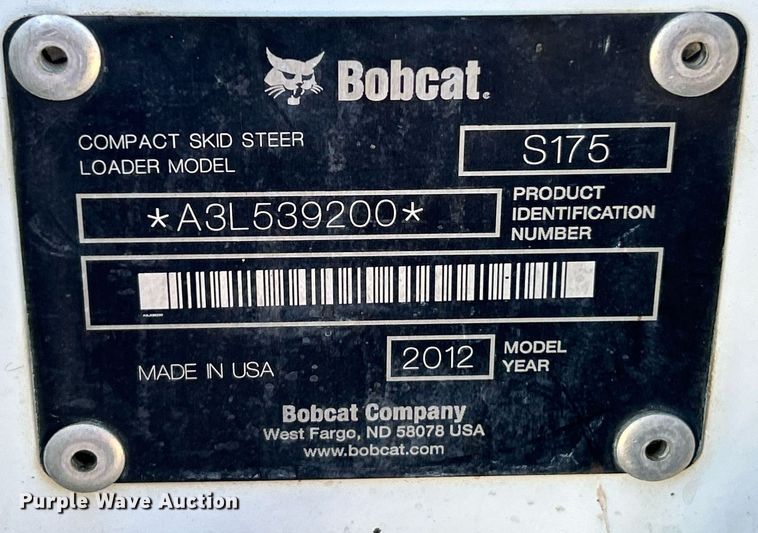 image for item NE9554 2012 Bobcat S175  skid steer loader