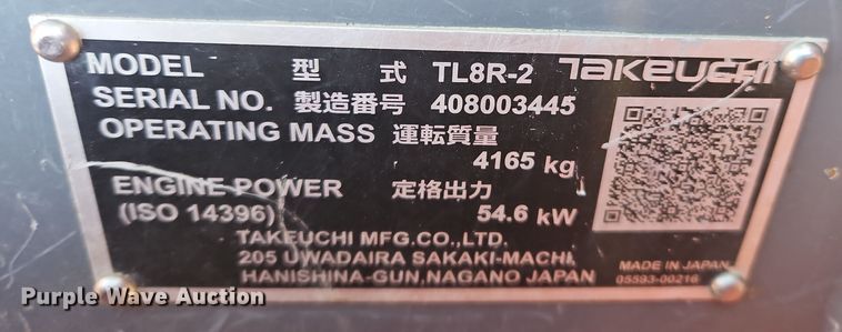 image for item NE9556 2022 Takeuchi TL8R-2  tracked skid steer loader
