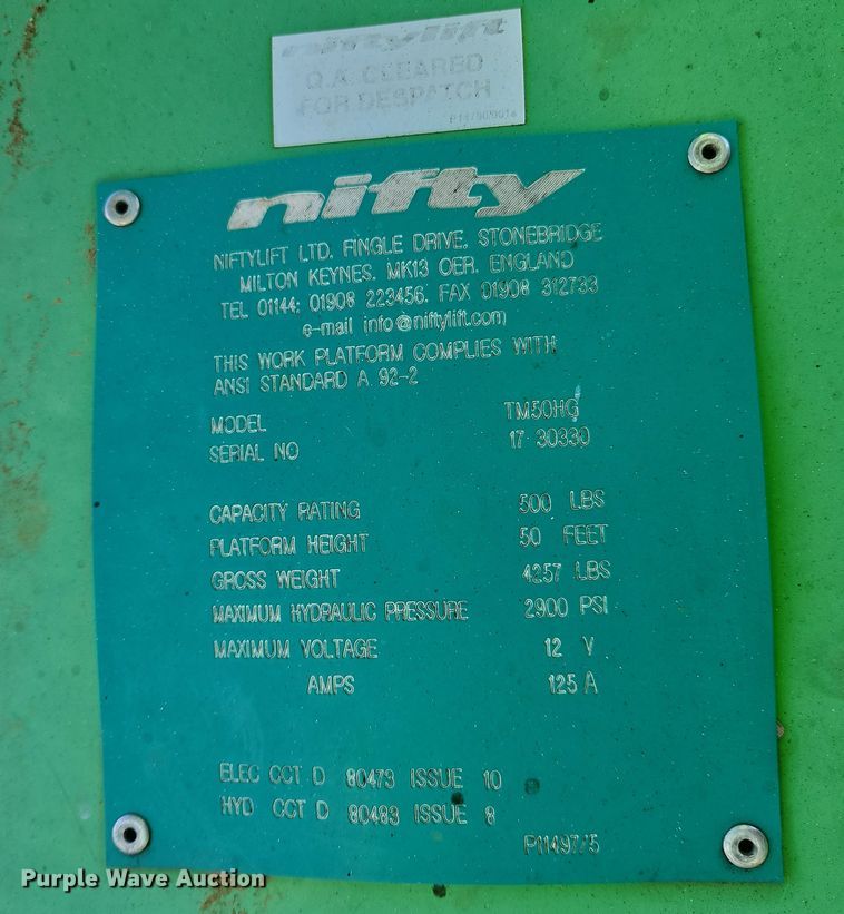 image for item NE9563 2015 Niftylift TM50HG  boom lift