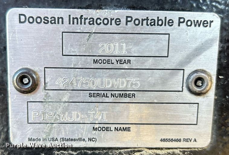 image for item NE9569 2011 Ingersoll Rand P185WJD-T4I  air compressor