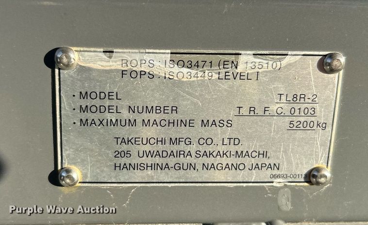 image for item NE9580 Takeuchi TL8R2  skid steer cab