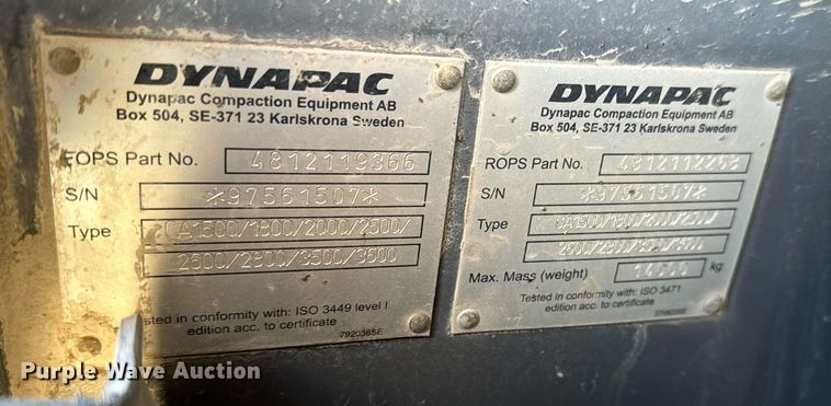 image for item NI9554 2015 Dynapac CA2500D  single drum vibratory roller