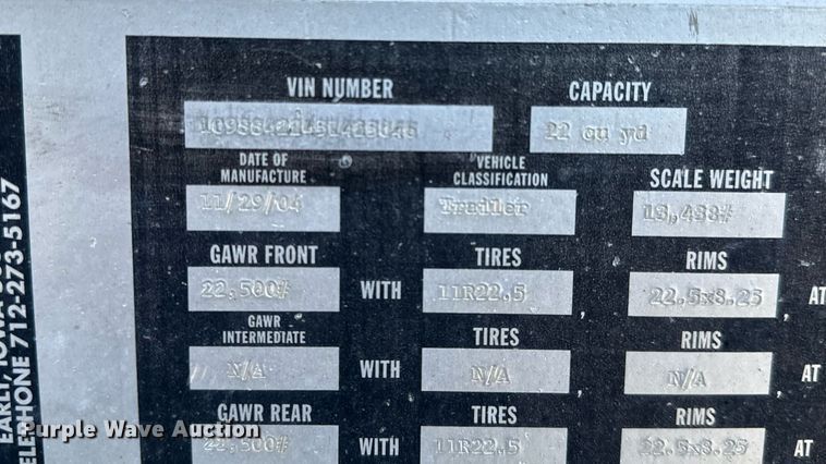 image for item NI9590 2005 Corn Belt S-4202  bottom dump trailer