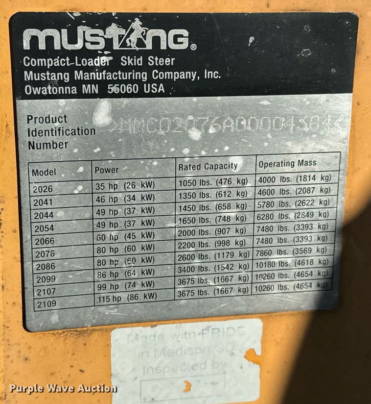 image for item NI9645 2006 Mustang 2076  skid steer loader